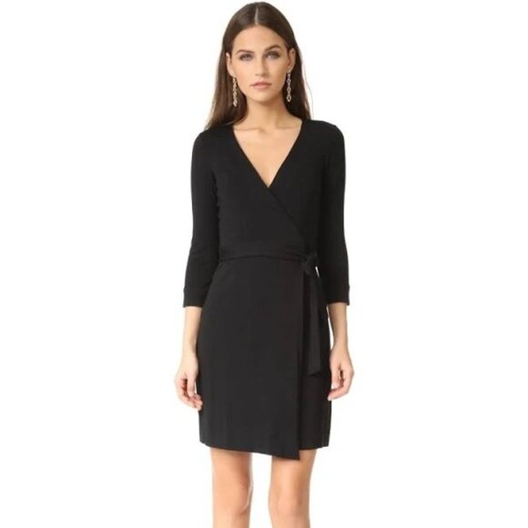 Diane‎ Von Furstenberg New Julian Two Black Wrap Dress 3/4 Sleeve Size 0 - Picture 1 of 7